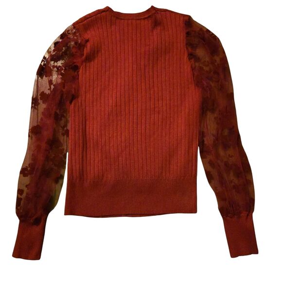 Cato XL Knit Red Sweater Mesh Velvet Floral Sleeve Whimsigoth Fairy Grunge - Picture 5 of 10